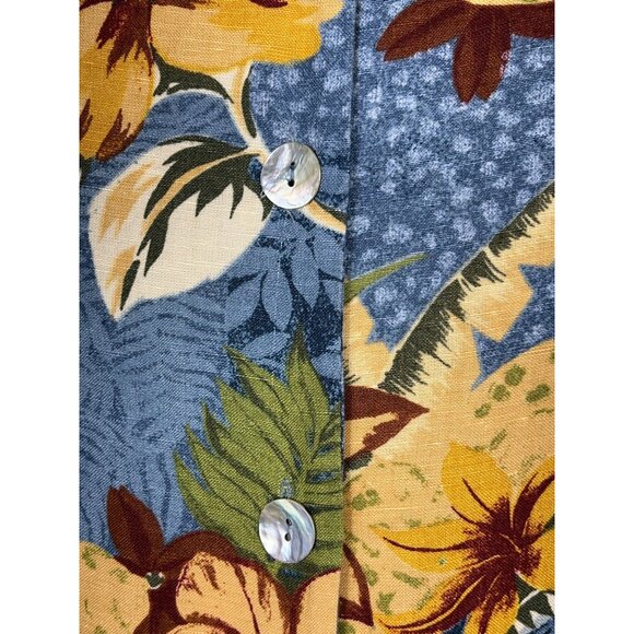 Positive Influence Dress Linen Blue Floral Sheath Pencil Button Midi Vtg Women 6 - Picture 5 of 10